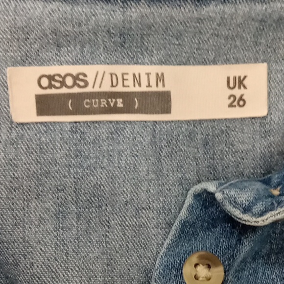 ASOS Curve Denim Dress Blue Button Front Shirdress Long Sleeves - Picture 8 of 9